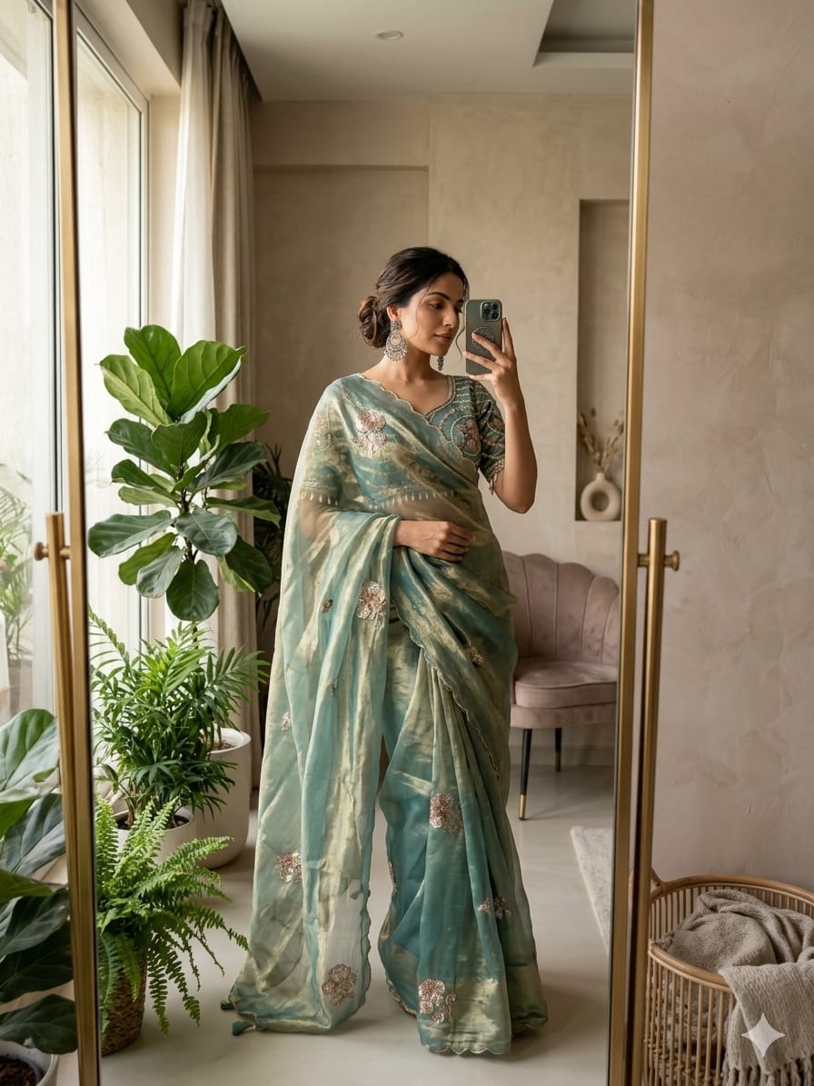 Fancy Satin Saree with Stiched Blouse